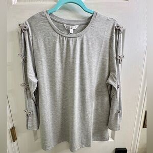 Gray Women's Top with Bow Embellished Sleeves